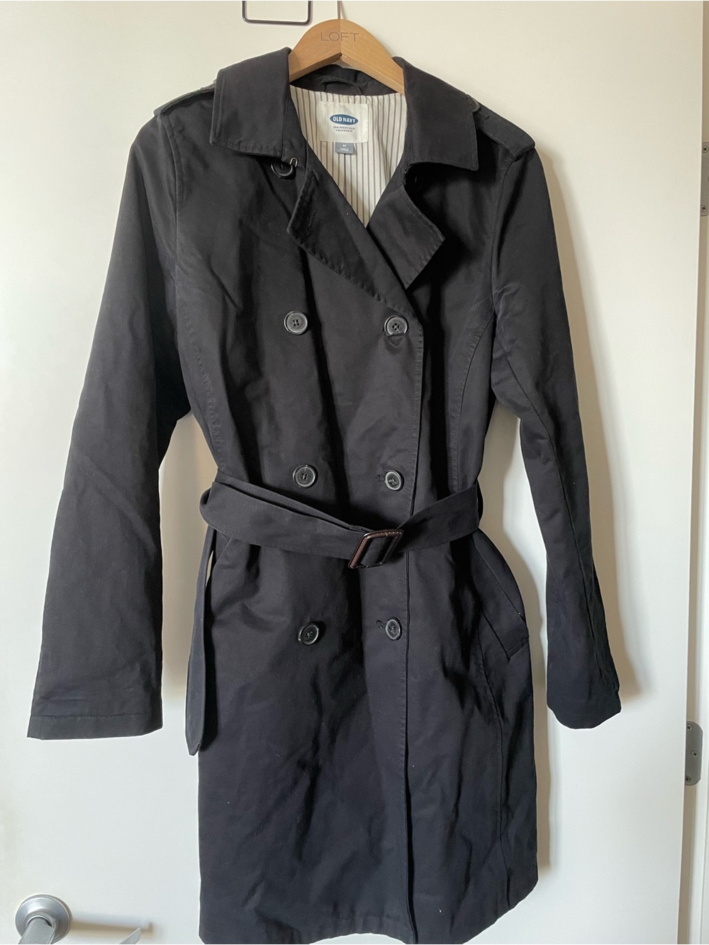 Old Navy Black Double-Breasted Belted Trench Coat